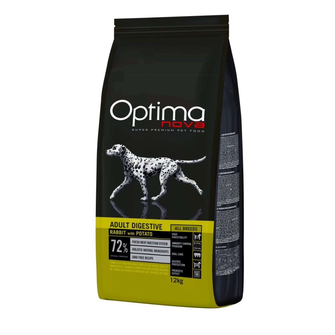 OPTIMAnova dog adult digestive, citlivé trávení, všechny plemena, rabbit and potato, králík a brambory, hypoalergenní, monoproteinové, superprémiové, přírodní, grain free, bez obilovin