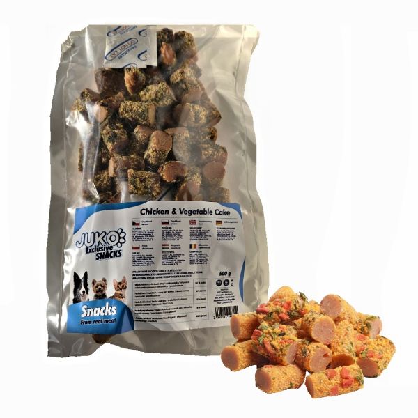 Chicken & vegetable Cake. Lahodný pamlsek s kuřecím masem a zeleninou. 100 % přírodní pamlsek