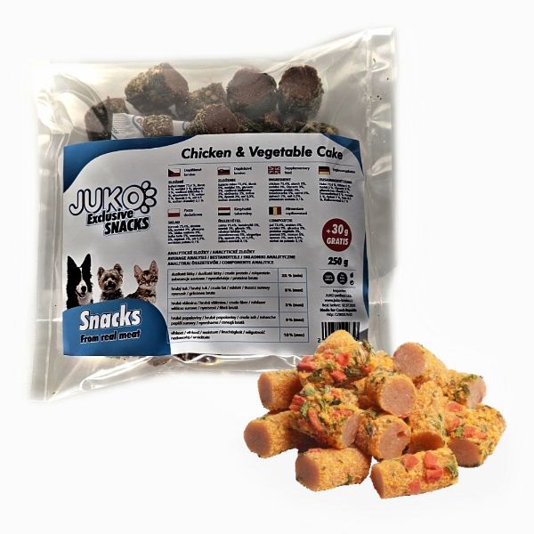 Chicken & vegetable Cake. Lahodný pamlsek s kuřecím masem a zeleninou. 100 % přírodní pamlsek