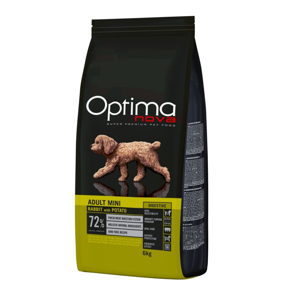 OPTIMAnova dog adult mini digestive, malá plemena, citlivé zažívání, superprémiové, hypoalergenní, grain free, bez obilovin, rabbit and potato, králík a brambory