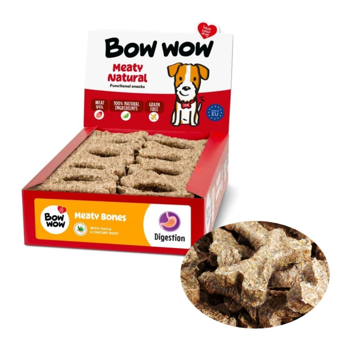 kost natural s drůbeží, kolagenem a yuccou, pochoutka pro psy. bow wow 