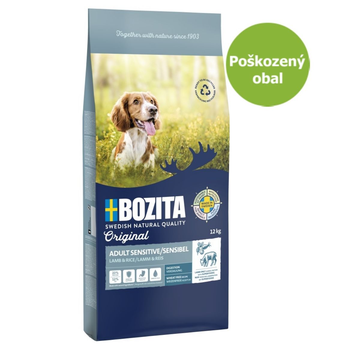 Bozita Dog original adult sensitive digestion lamb, kompletní krmivo pro dospělé psy s citlivým trávením, bez pšenice, s jehněčím masem
