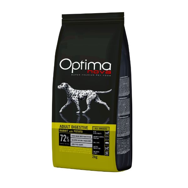 OPTIMAnova dog adult mini digestive, malá plemena, citlivé zažívání, superprémiové, hypoalergenní, grain free, bez obilovin, rabbit and potato, králík a brambory