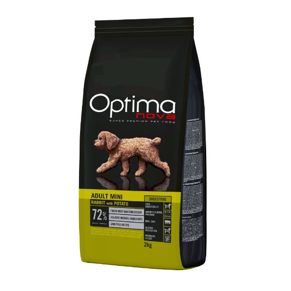 OPTIMAnova dog adult mini digestive, malá plemena, citlivé zažívání, superprémiové, hypoalergenní, grain free, bez obilovin, rabbit and potato, králík a brambory
