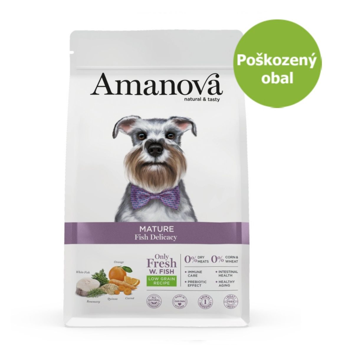 superprémiové krmivo pro dospělé psy starší 7 let, Amanova dog mature white fish, s bílou rybou a quinoou, fish and quinoa, hypoalergenní, bezlepkové, 100 % přírodní