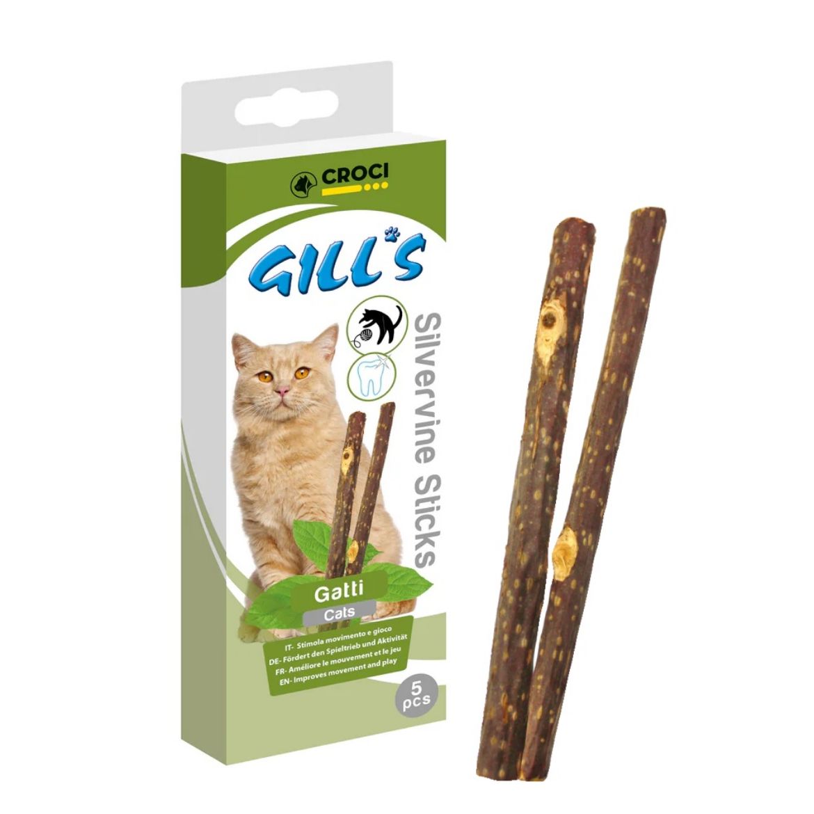 GILLS tyčinka, réva stříbrná, k čistění zubů, stimuluje ke hře, žvýkací pamlsek