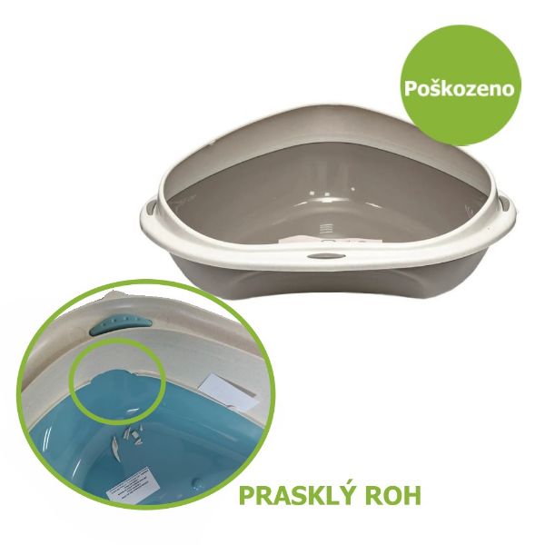 Toaleta pro kočku velká, záchod pro kočky rohový, WC, plast, otevřená, mix barev, velikost 49 x 40 x 17,5 cm