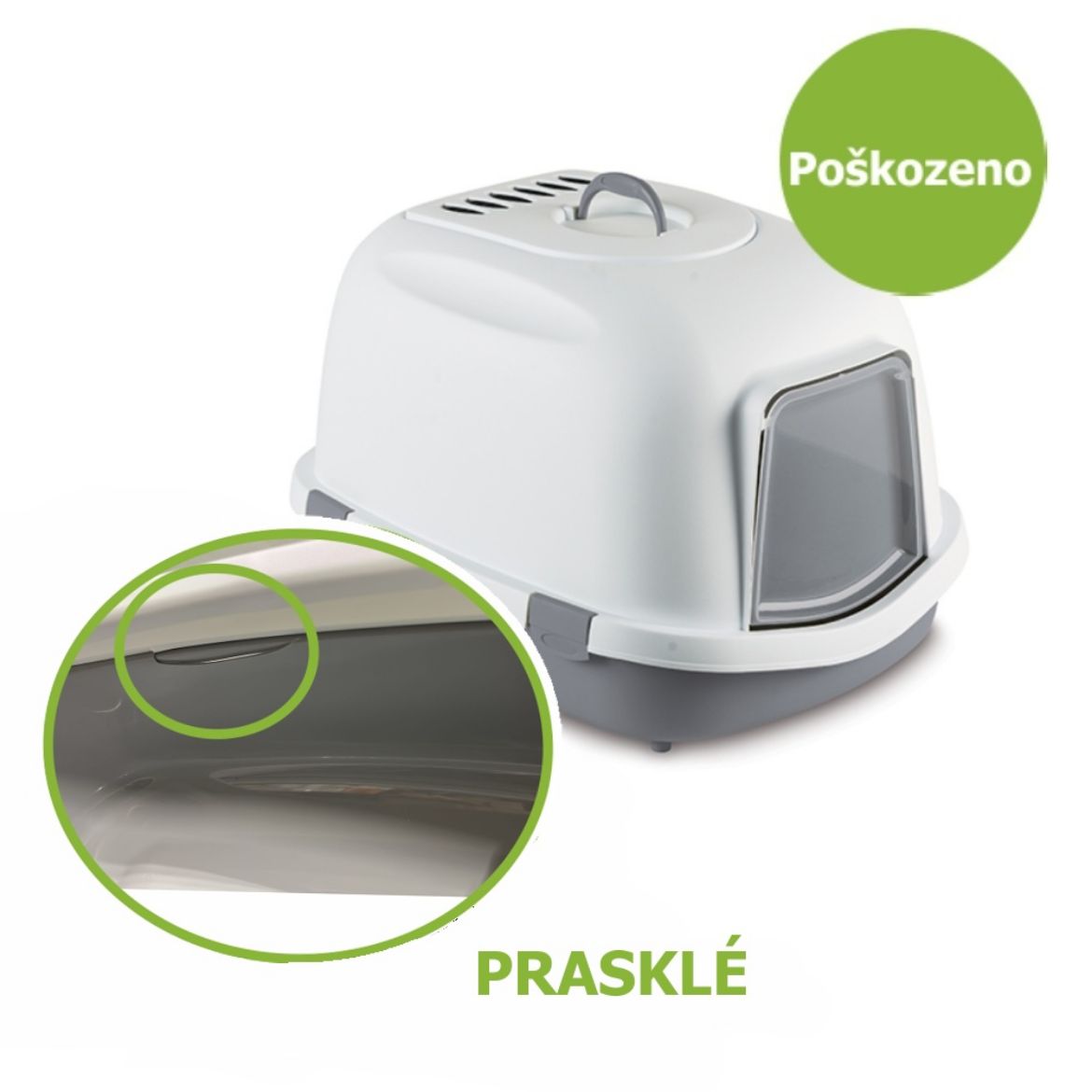 WC pro kočky QUEEN super, toaleta uzavřená s dvířky, šedá, velikost 55 x 71 x 46,5 cm