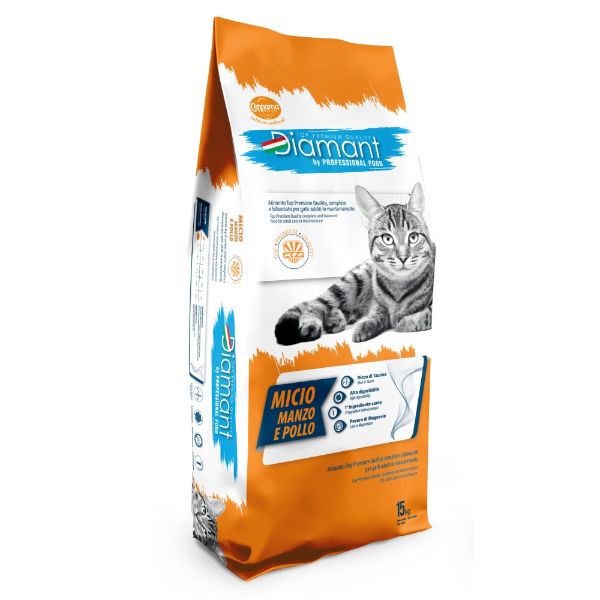 Diamant cat adult manzo e pollo, kompletní krmivo pro dospělé kočky s hovězím a kuřecím masem