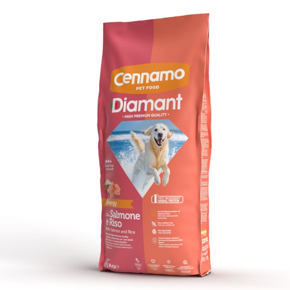 Diamant dog energy salmone, kompletní krmivo pro dospělé psy s vysokou fyzickou aktivitou a zátěží s lososem
