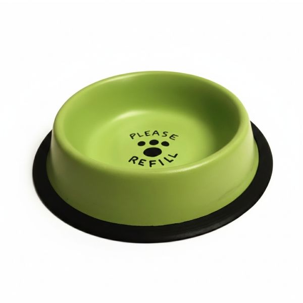nerez miska pro kočku, malého psa, pastelově zelená, nápis refill na dně, protiskluz