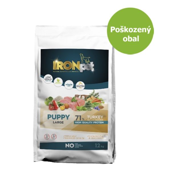 Krmivo pro štěňata, štěně velkých a obřích plemen, granule, krocan, krůtí, bez lepku, bez kuřecího masa, IRONpet turkey,  balení 12kg, puppy large