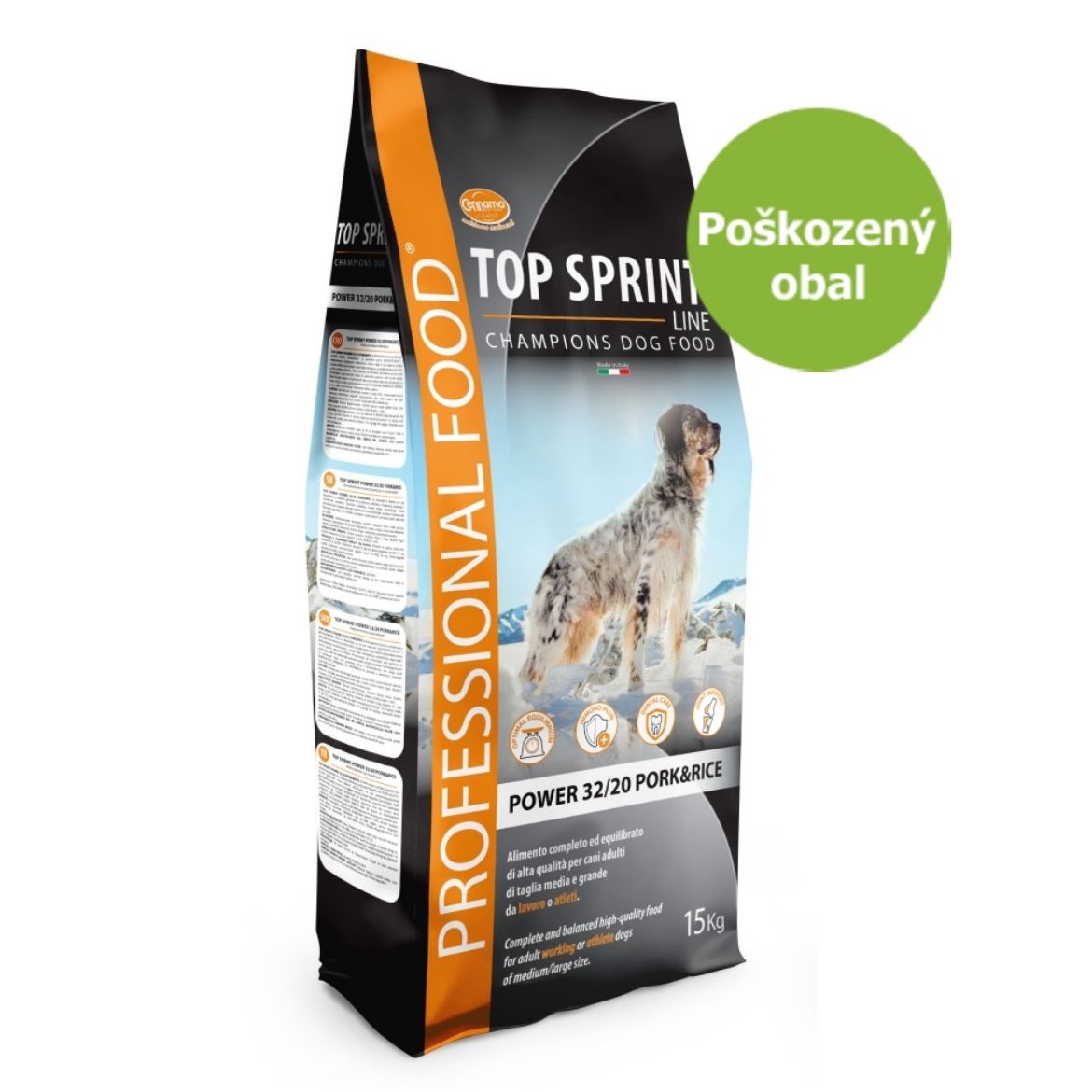 Top Sprint power pork & rice, kompletní krmivo pro pracovní a sportovní psy v údržbě, s vepřovým a rýží