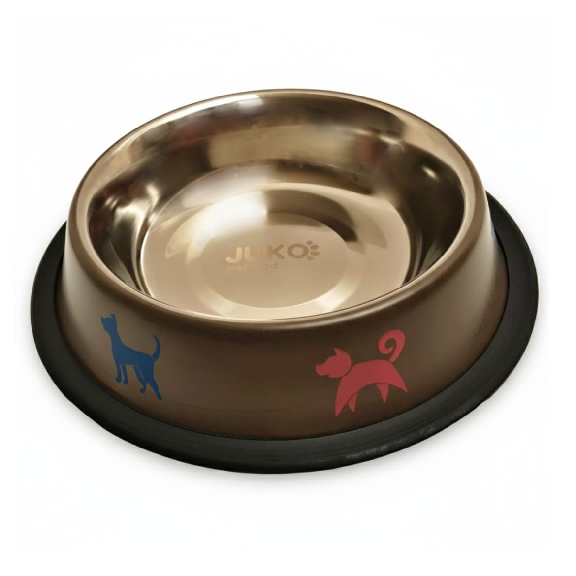 nerez miska pro psa, hnědá, potisk psi, protiskluz, na krmivo, vodu, 0,9l