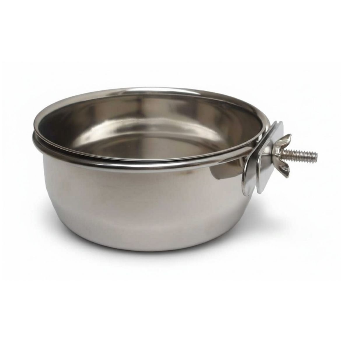 Nerez miska 0,95 L, se svorkou, možnost zavěsit na klec, kotec, miska jištěná proti převrácení, miska pro ptáky, hlodavce, do přepravních klecí, pro kočky, psi,