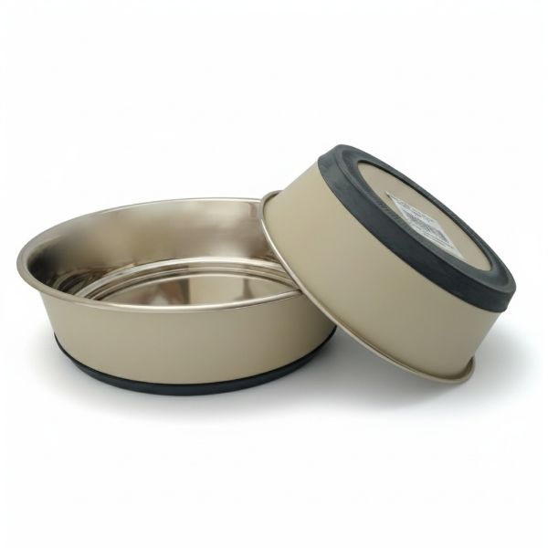 Nerez miska, těžká, 0,9L, béžová, matná, protiskluzový kroužek, odolná proti převrácení, pro psa, pro kočku