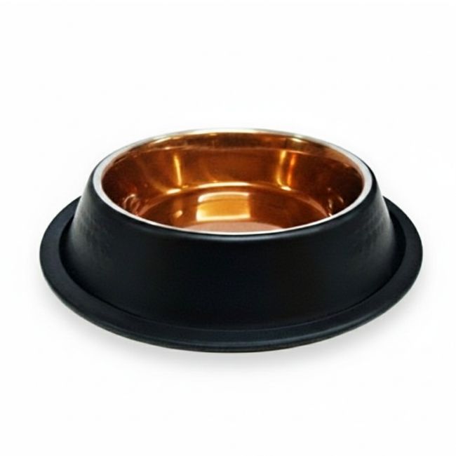 miska pro kočku, psa, nerez, stabil, guma, měď, mat, černá, voda, krmivo, 0,55 L