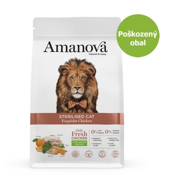 superprémiové krmivo pro kastrované kočky, Amanova cat sterilized chicken, s kuřecím a quinoou, hypoalergenní, bezlepkové, 100 % přírodní