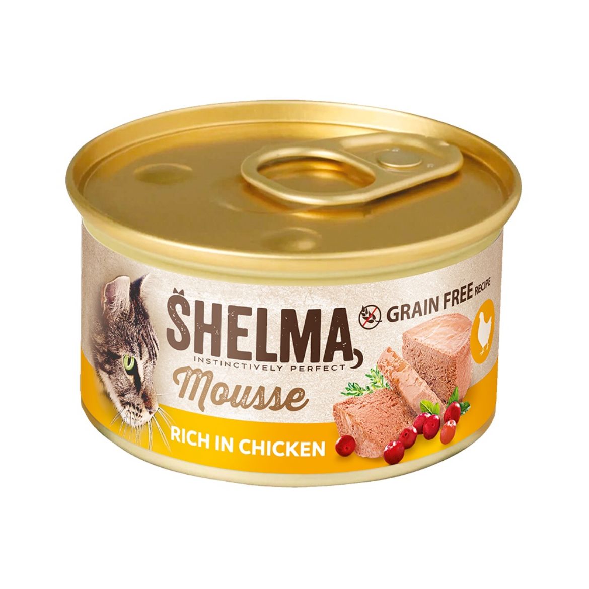 Shelma Cat Mousse kuřecí, brusinky, tymián GF, konzerva 85 g