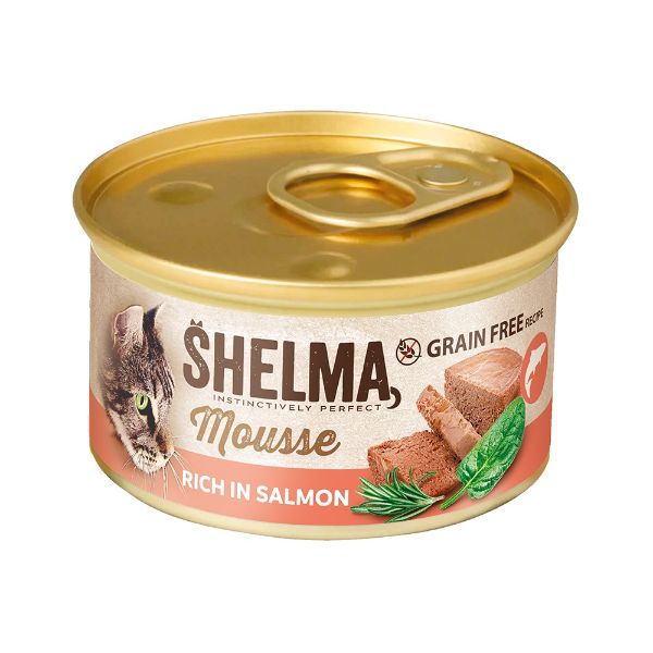 Shelma Cat Mousse losos, špenát, rozmarýn GF, konzerva 85 g