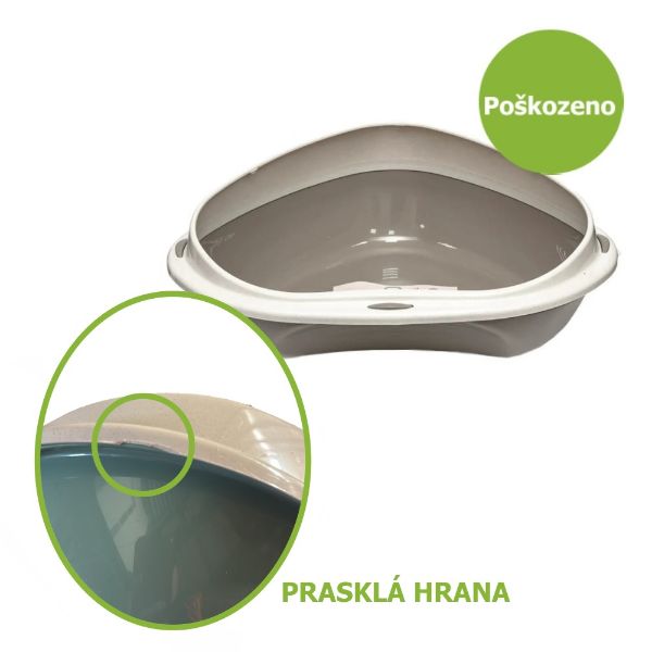 Toaleta pro kočku velká, záchod pro kočky rohový, WC, plast, otevřená, mix barev, velikost 49 x 40 x 17,5 cm