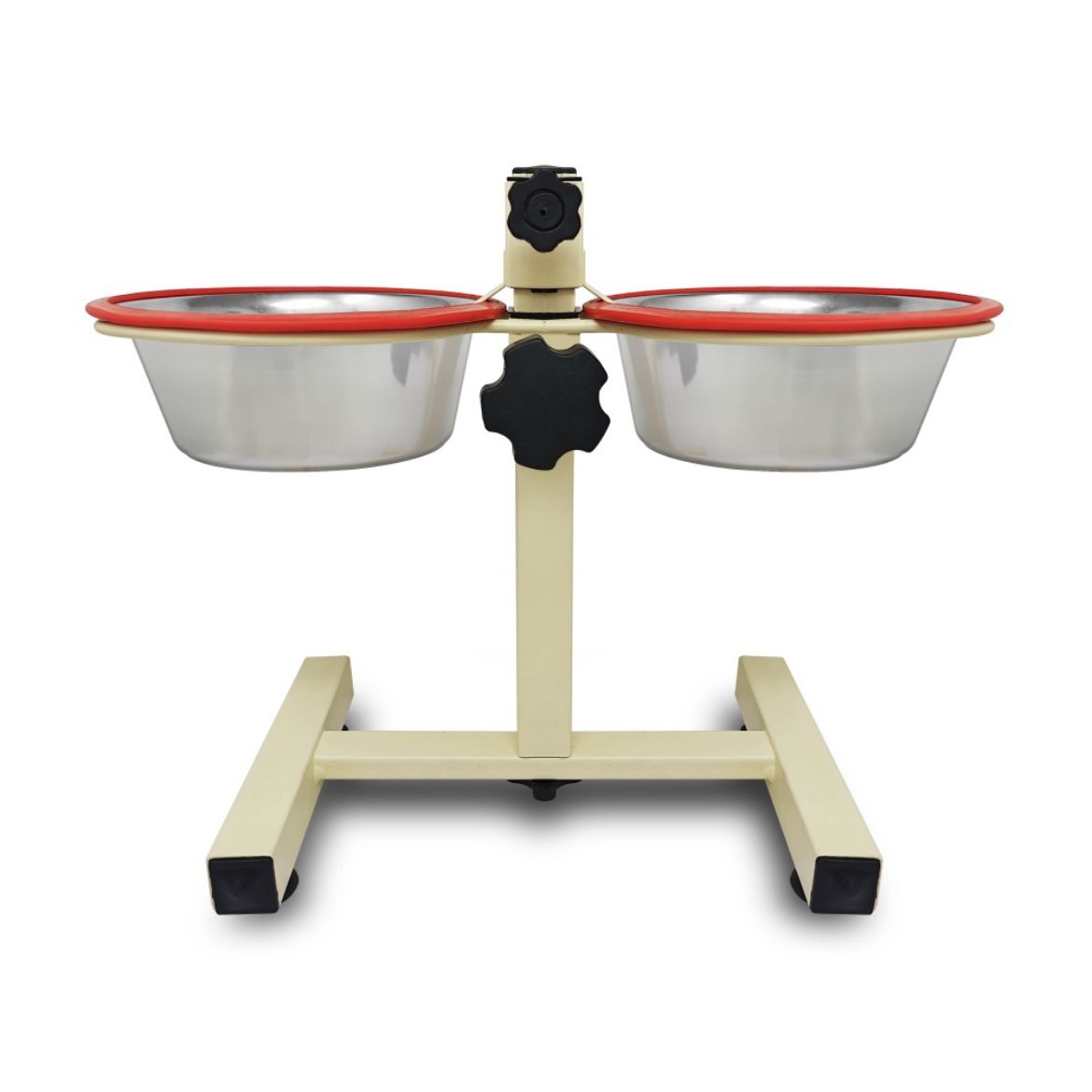 Stojan s miskami na vodu a krmivo, miska ke které se pes neshýbá, vyvýšená miska, nastavitelná výška, se silikonovými kroužky proti hluku, 2x4,3 L