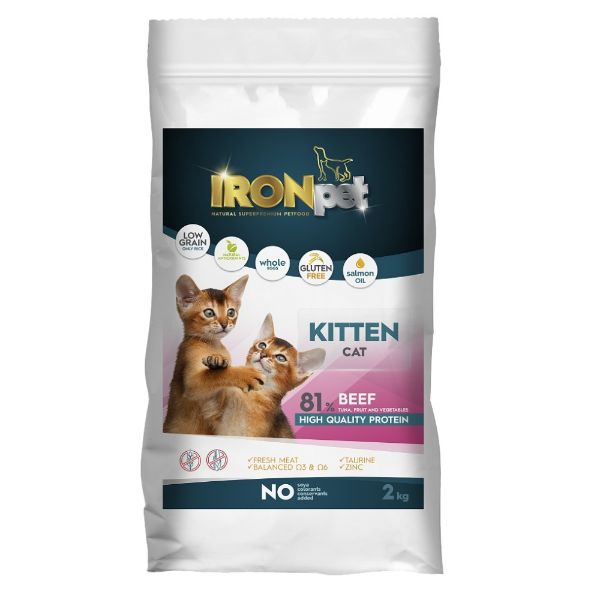 kotě,březí,kojící kočky, IRONpet, Cat Kitten, akce, beef, hovězí, bez lepku, bez soji, bez kuřecího, 2kg, 