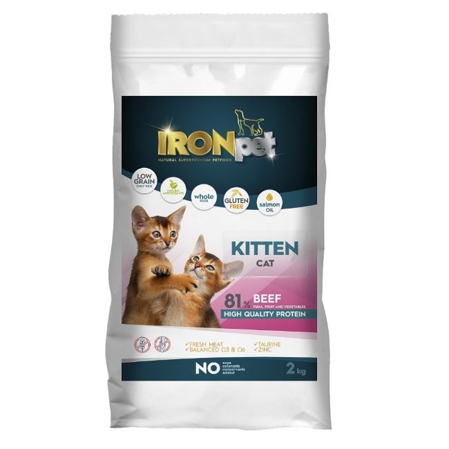 kotě,březí,kojící kočky, IRONpet, Cat Kitten, akce, beef, hovězí, bez lepku, bez soji, bez kuřecího, 2kg, 