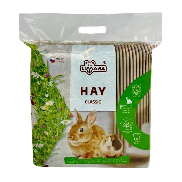 seno, bezprašné, podestýlka pro malá domácí zvířata, součást stravy králiků. 