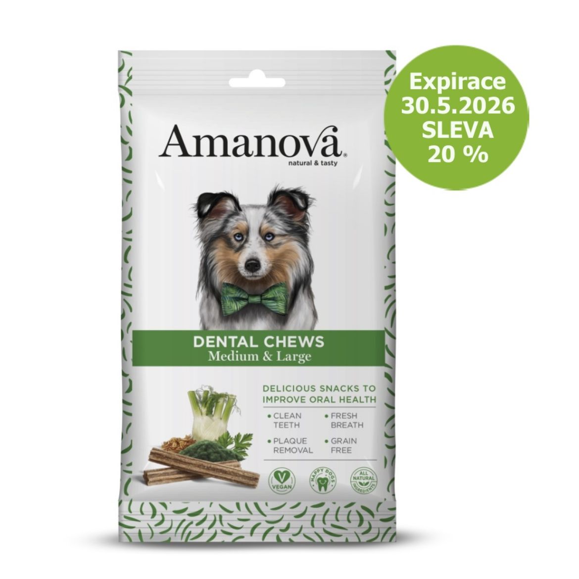 Amanova dentální pamlsek pro psy středních a velkých plemen, bez obilovin, přírodní ingredience