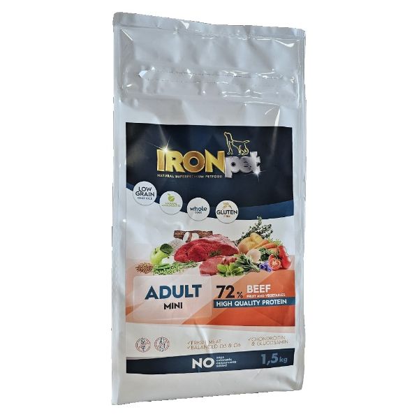 Krmivo pro psy malých a mini plemen, hovězí, , bez lepku, bez kuřecího masa, IRONpet beef, 12kg, mini plemena, komplex bylin, 