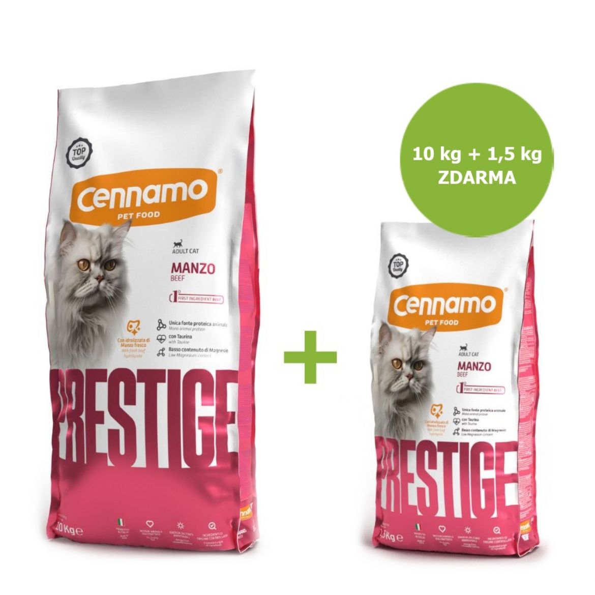 Prestige Cat Adult Beef 10 kg + 1,5 kg ZDARMA