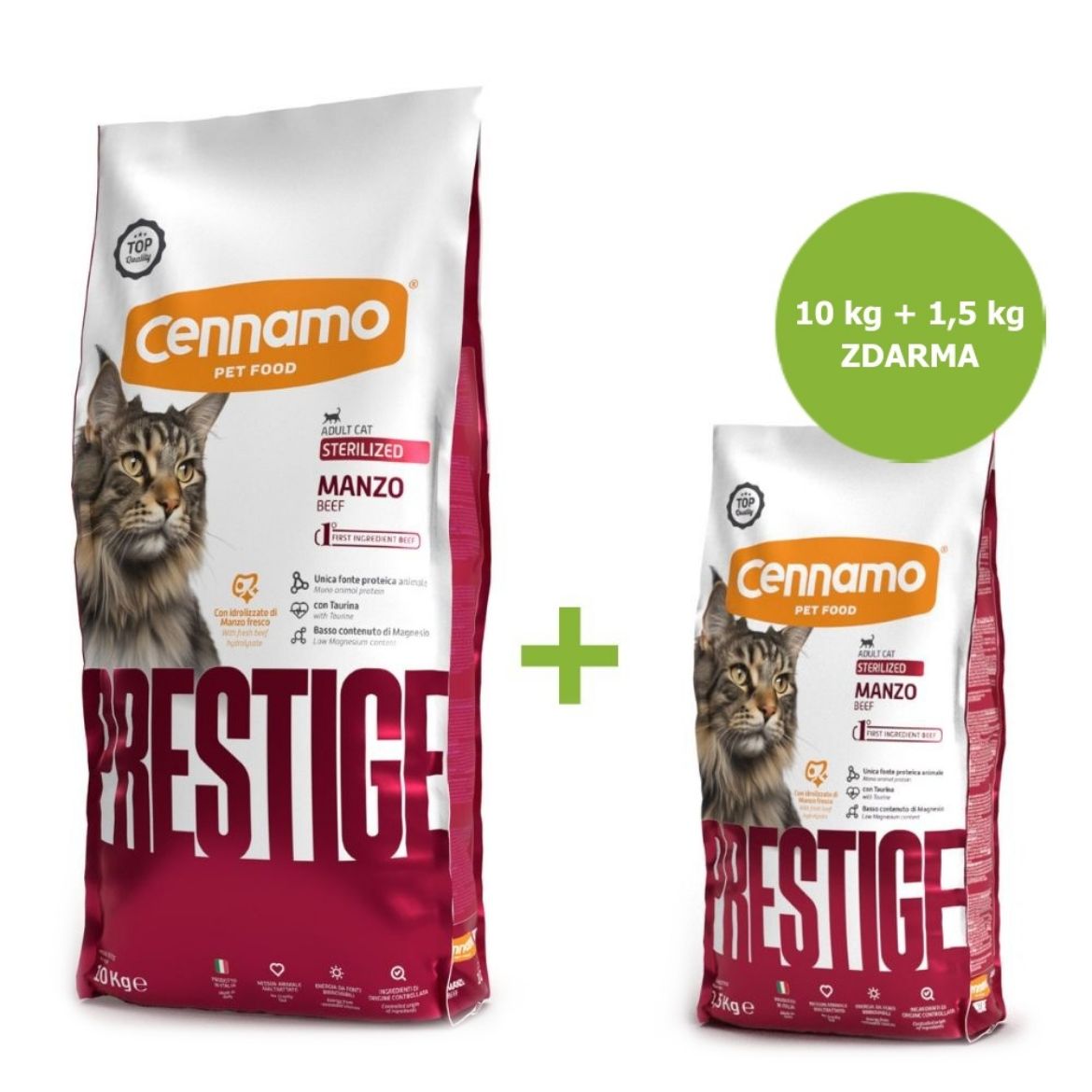 Prestige Cat Sterilized Beef 10 kg + 1,5 kg ZDARMA