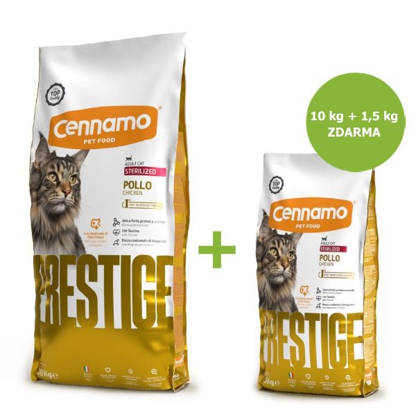 Prestige Cat Sterilized Chicken 10 kg + 1,5 kg ZDARMA