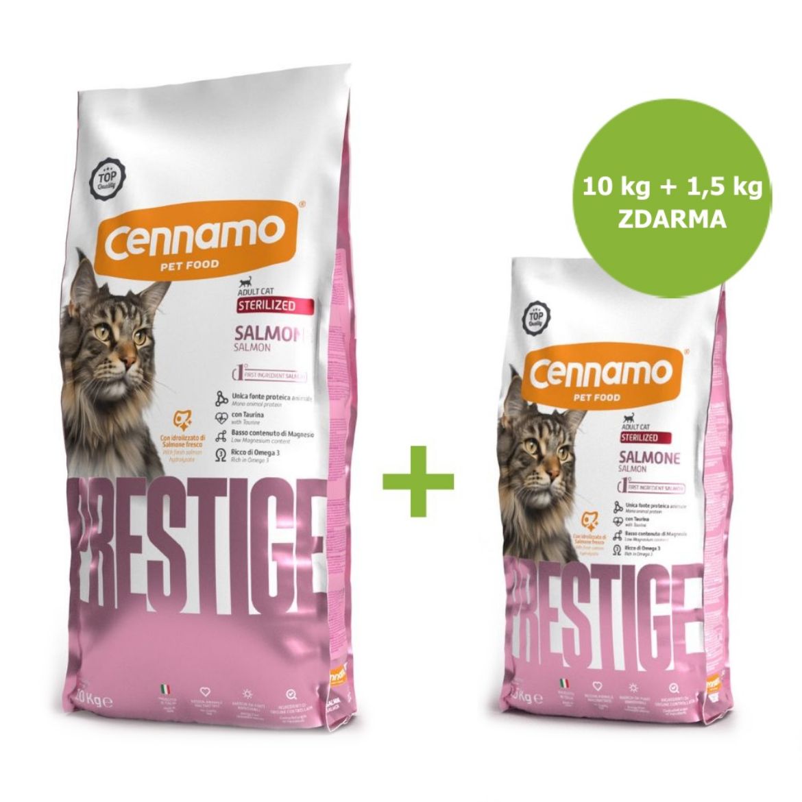 Prestige Cat Sterilized Salmon 10 kg + 1,5 kg ZDARMA