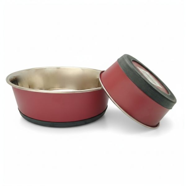 Nerez miska, těžká, 0,9L, béžová, matná, protiskluzový kroužek, odolná proti převrácení, pro psa, pro kočku