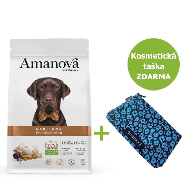 Amanova Dog Adult Large Chicken & Quinoa LG 12 kg + Kosmetická taška ZDARMA