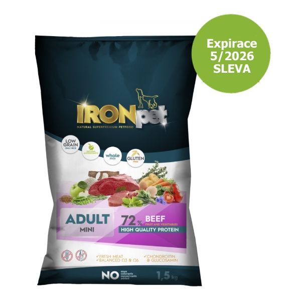 Krmivo pro psy malých a mini plemen, hovězí, , bez lepku, bez kuřecího masa, IRONpet beef, 12kg, mini plemena, komplex bylin, 