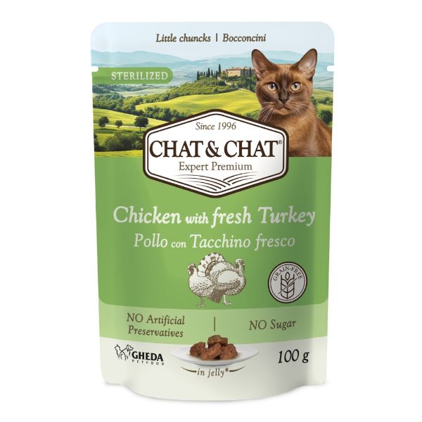 Chat & Chat Sterilized Cat Chicken with Turkey, kapsička 100 g