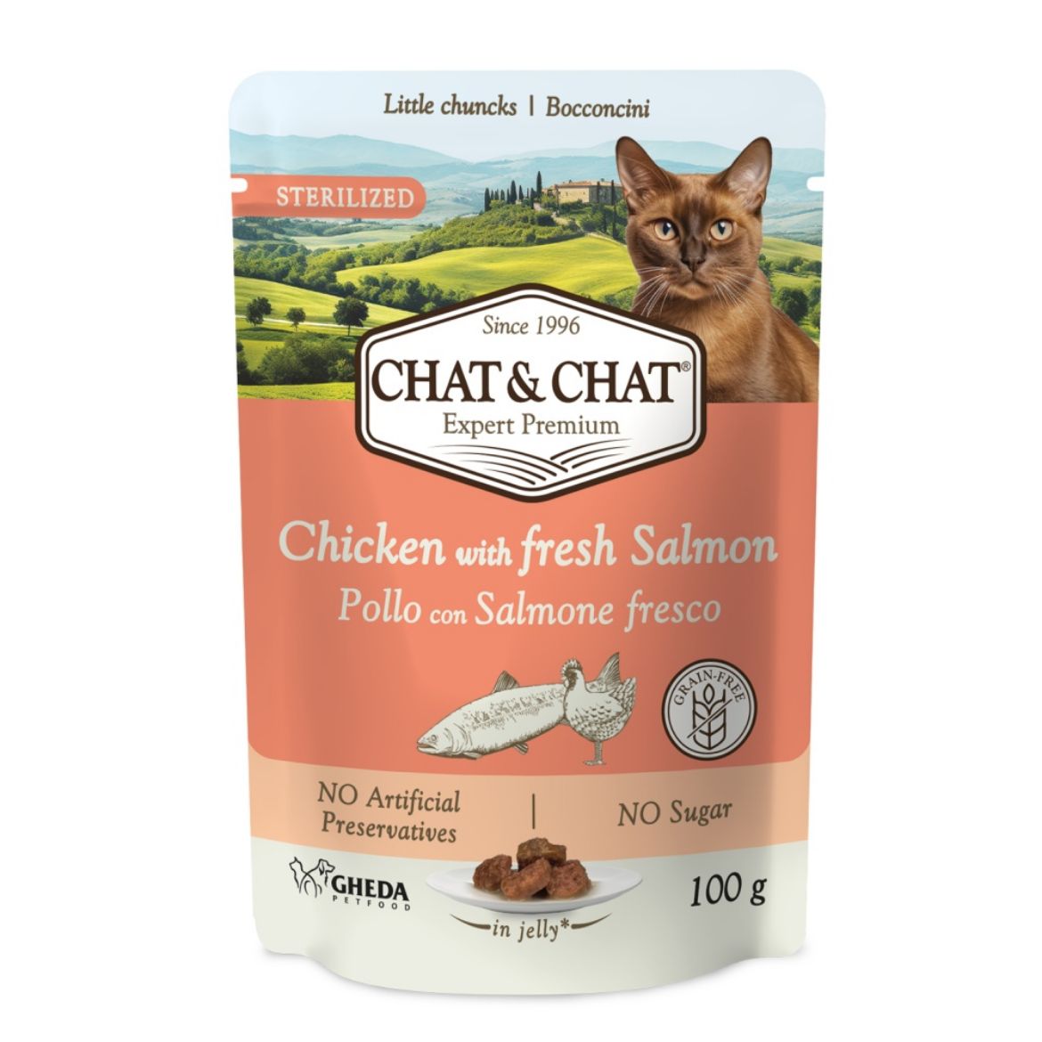 Chat & Chat Sterilized Cat Chicken with Salmon, kapsička 100 g