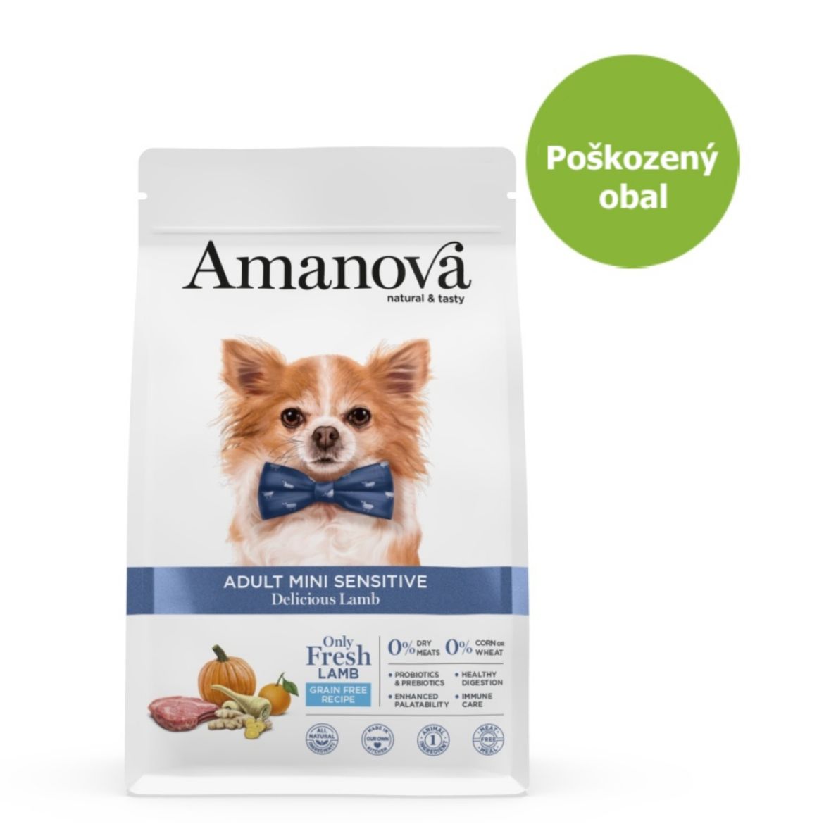 superprémiové krmivo pro dospělé psy malých plemen s citlivou kůží, Amanova dog adult sensitive mini lamb, s jehněčím a dýní, lamb and pumpkin, hypoalergenní, bezlepkové, 100 % přírodní