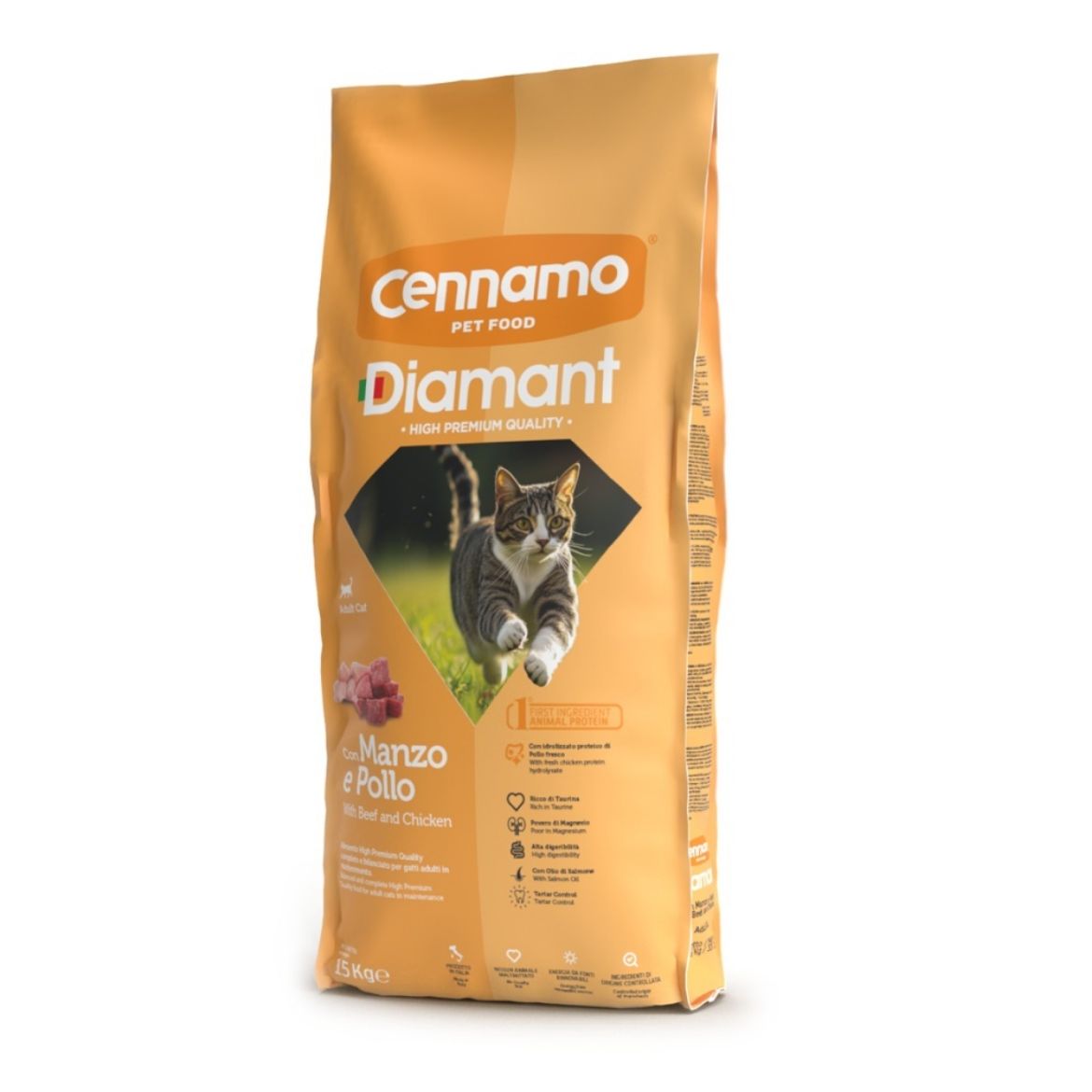 Diamant cat adult manzo e pollo, kompletní krmivo pro dospělé kočky s hovězím a kuřecím masem