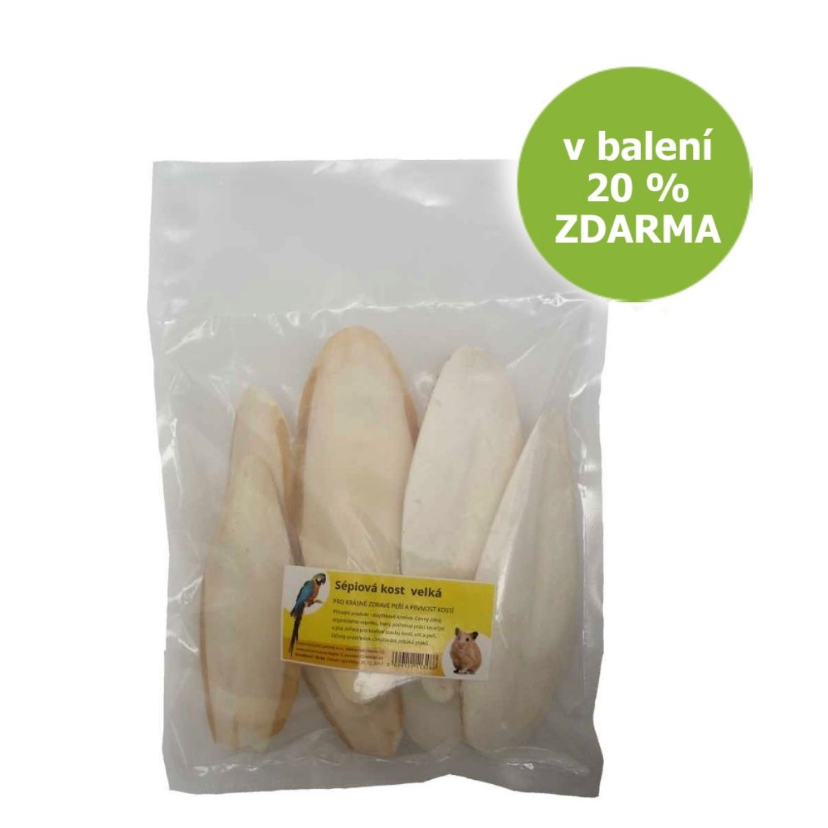 sepiová kost, obroušení zobáku papouška, vápník pro ptáky, 20cm, 