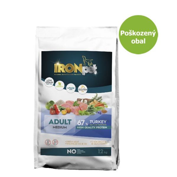 Krmivo pro psy, psa, středních plemen, granule, krocan, krůtí, bez lepku, bez kuřecího masa, IRONpet turkey 12kg, hypoalergenní, 