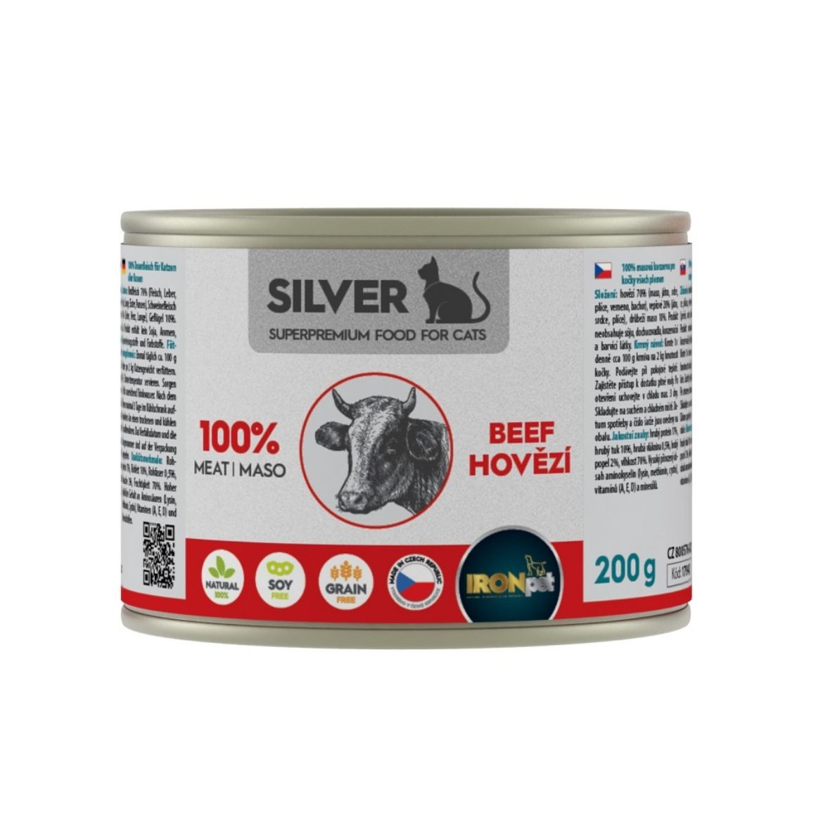 Zdarma k nákupu - IRONPET SILVER CAT HOVĚZÍ 100% MASA, KONZERVA 200 G