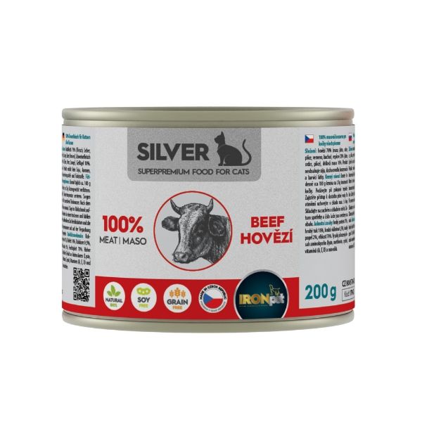 Zdarma k nákupu - KONZERVA 200 g IRONPET SILVER CAT HOVĚZÍ 100% MASA
