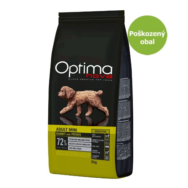 OPTIMAnova dog adult mini digestive, malá plemena, citlivé zažívání, superprémiové, hypoalergenní, grain free, bez obilovin, rabbit and potato, králík a brambory