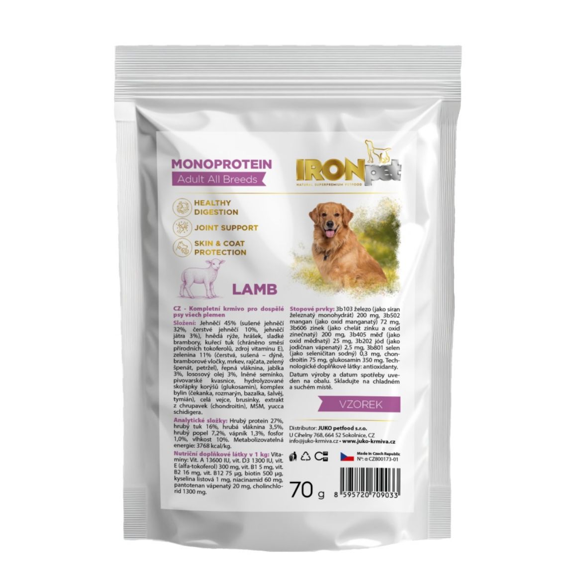 vzorek IRONpet Dog Adult All Breeds Lamb 70 g