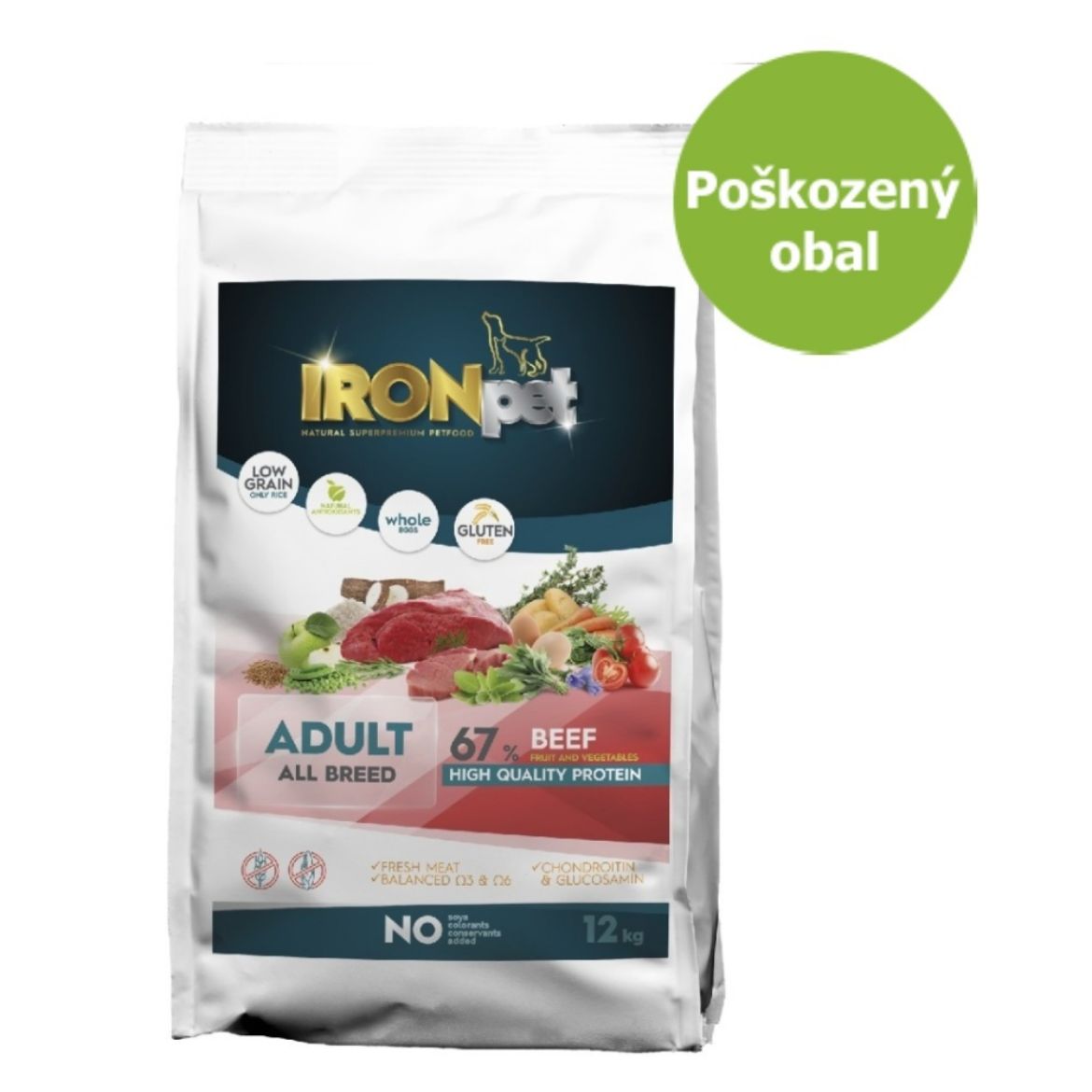 Krmivo pro psy, hovězí maso , dospělý pes, bez lepku, bez kuřecího masa, IRONpet beef, všechna plemena , 12kg