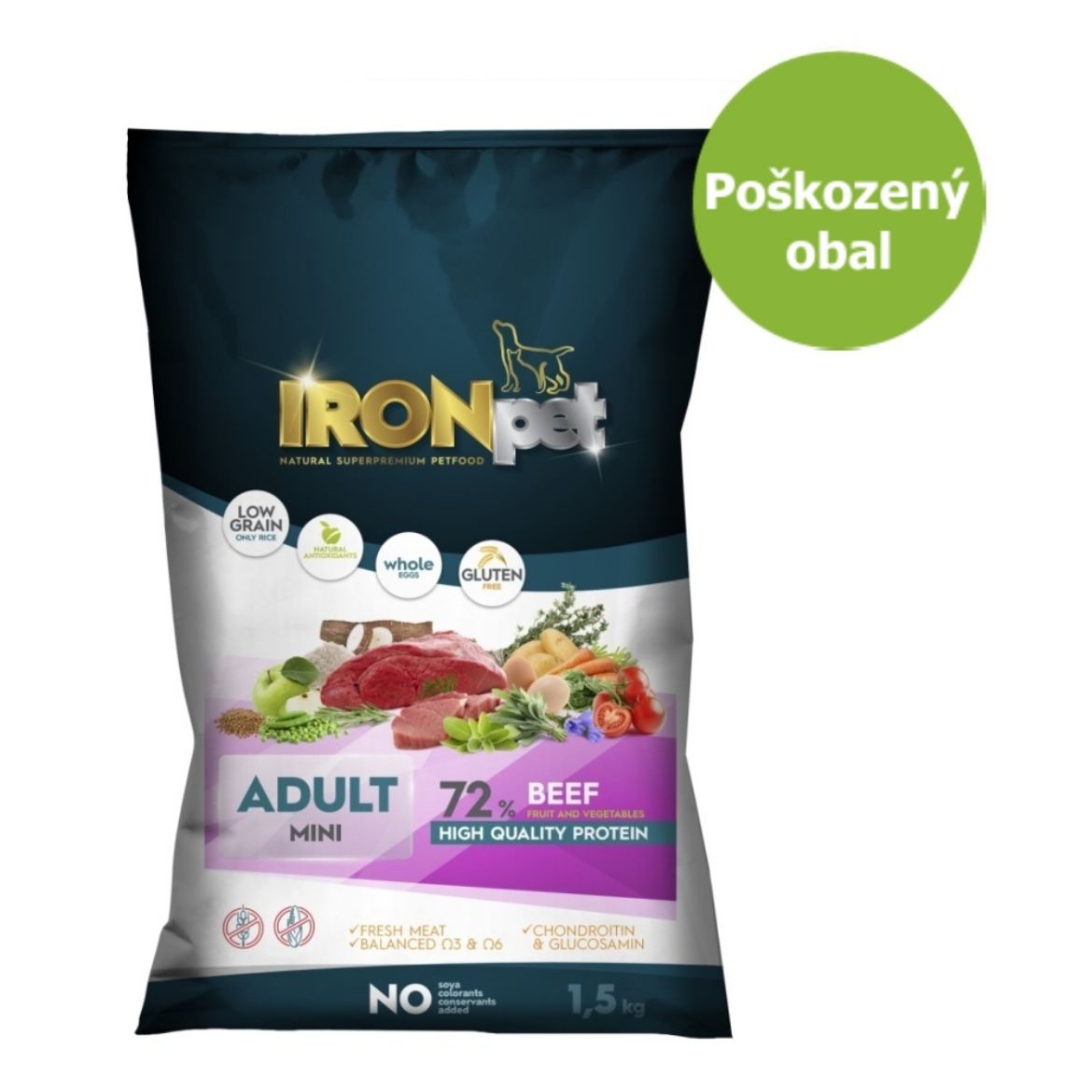 Krmivo pro psy malých a mini plemen, hovězí, , bez lepku, bez kuřecího masa, IRONpet beef, 12kg, mini plemena, komplex bylin, 